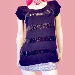 VTG RUE21 FLASHY GLAM Shimmery Black Sequins T-shirt